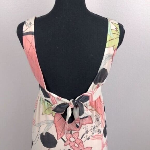Zara Floral Halter Maxi Dress V-neck Empire Waist Open Back Tank Top Boho XS - Picture 6 of 15